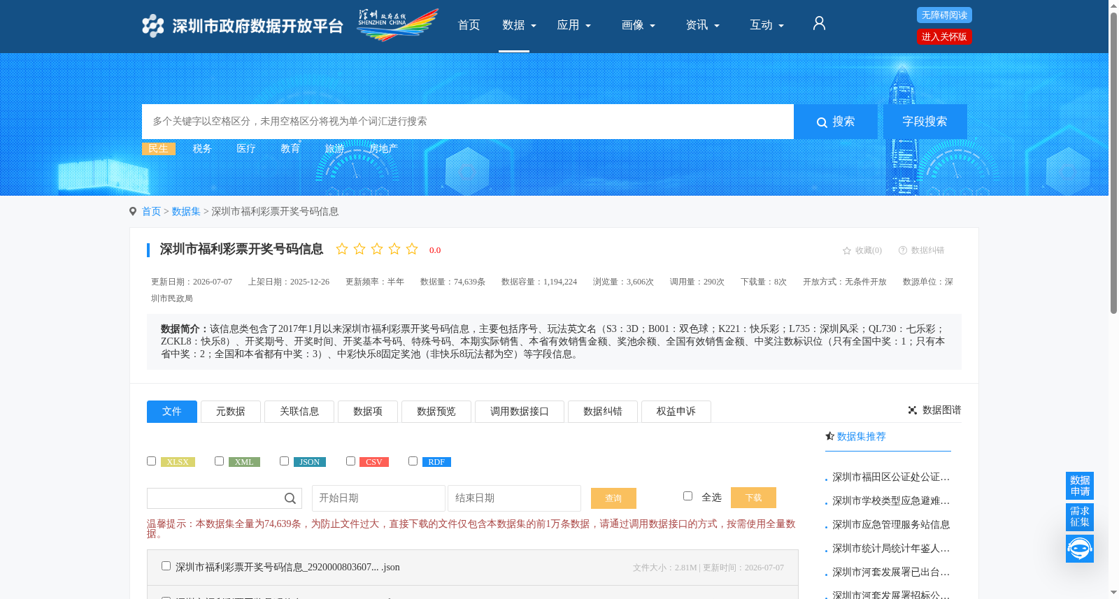深圳市福利彩票开奖号码信息 数据集图片