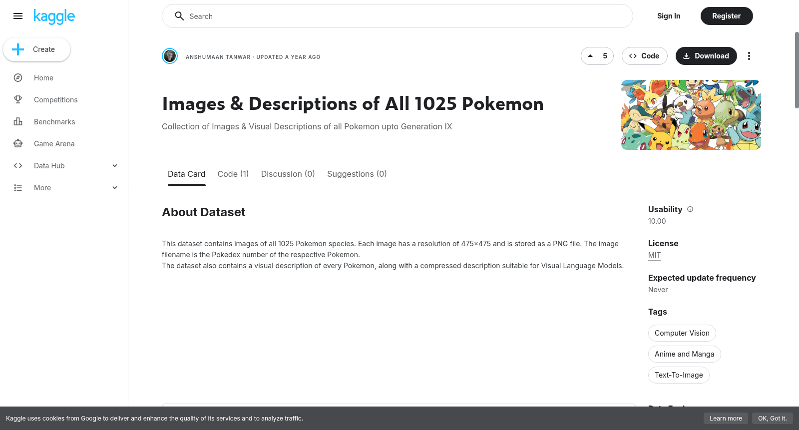 Images & Descriptions of All 1025 Pokemon 数据集图片