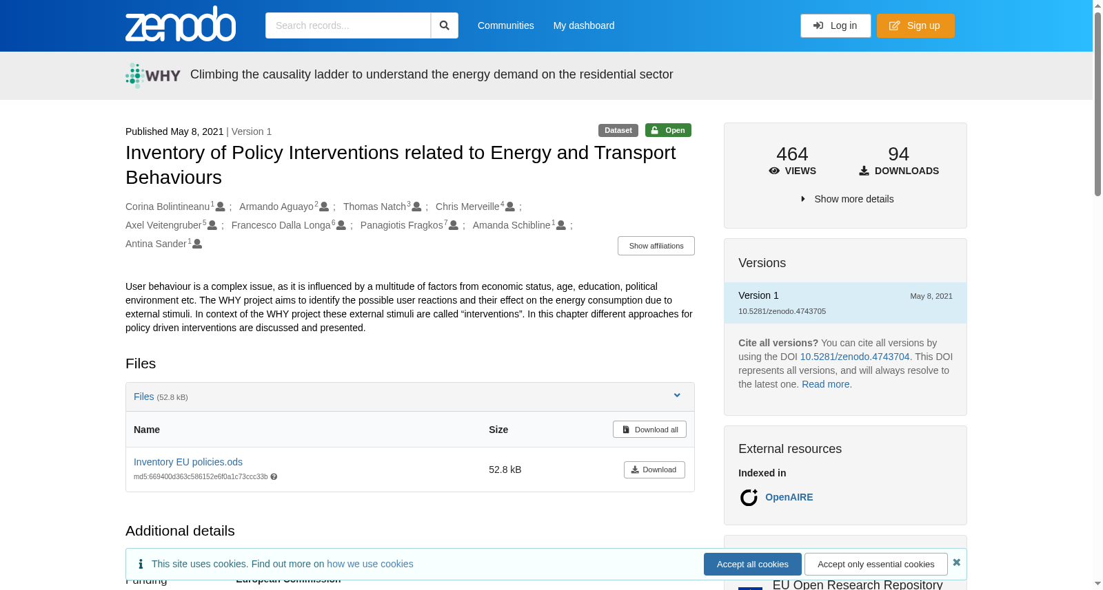 Inventory of Policy Interventions related to Energy and Transport Behaviours 数据集图片