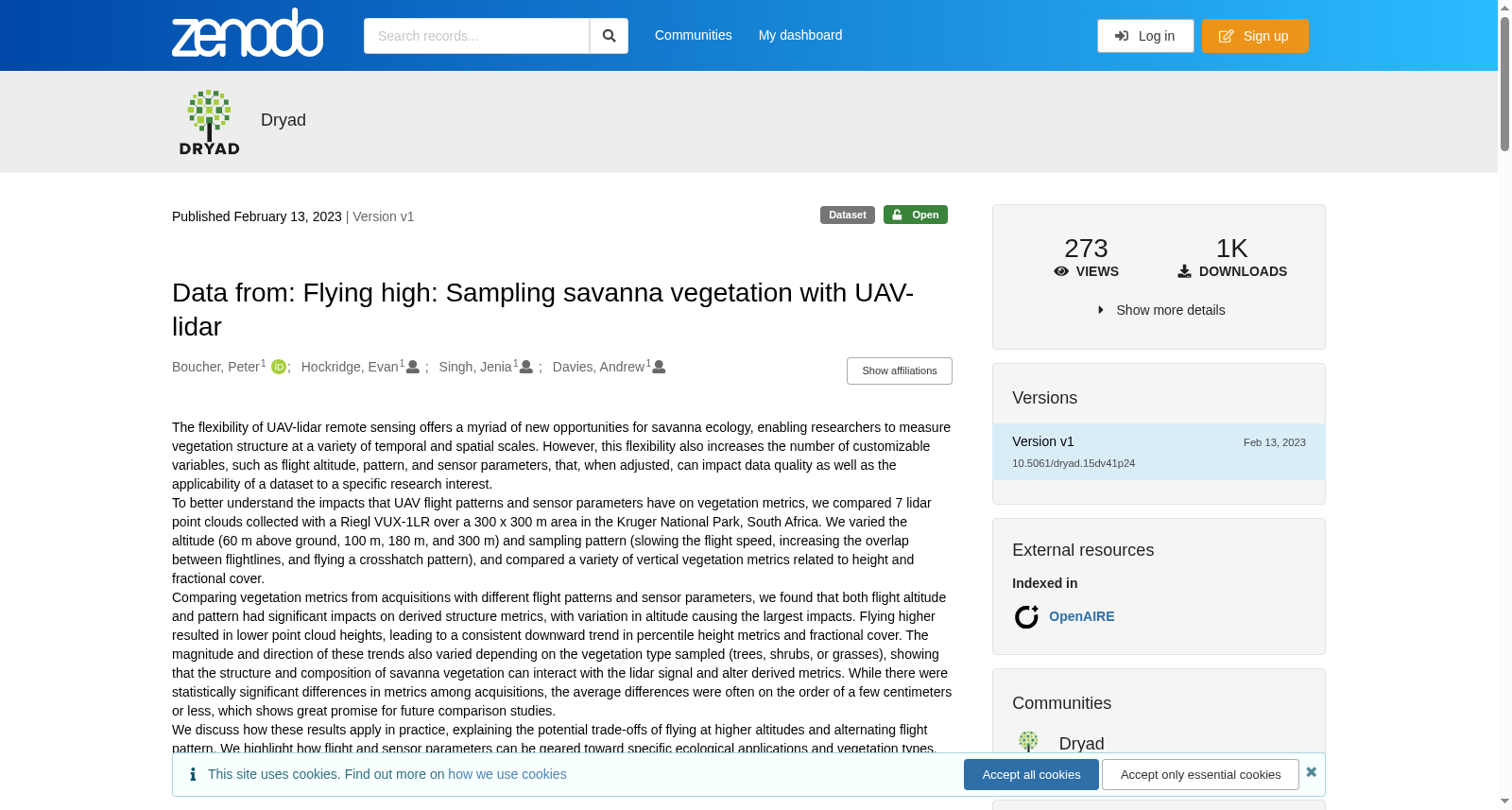 Data from: Flying high: Sampling savanna vegetation with UAV-lidar 数据集图片