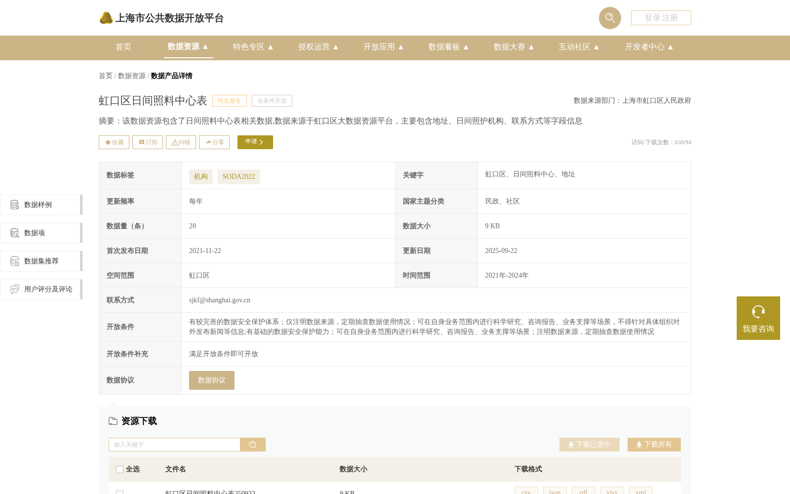 虹口区日间照料中心表 数据集图片