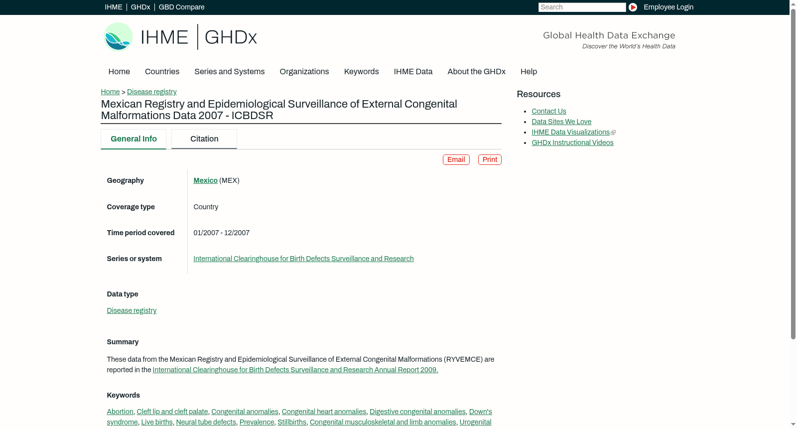 Mexican Registry and Epidemiological Surveillance of External Congenital Malformations Data 2007 - ICBDSR 数据集图片
