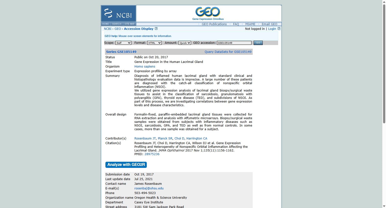 GSE105149 Human lacrimal gland expression