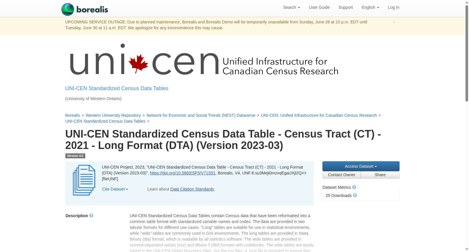 UNI-CEN Standardized Census Data Table - Census Tract (CT) - 2021 - Long Format (DTA) (Version 2023-03) 数据集图片