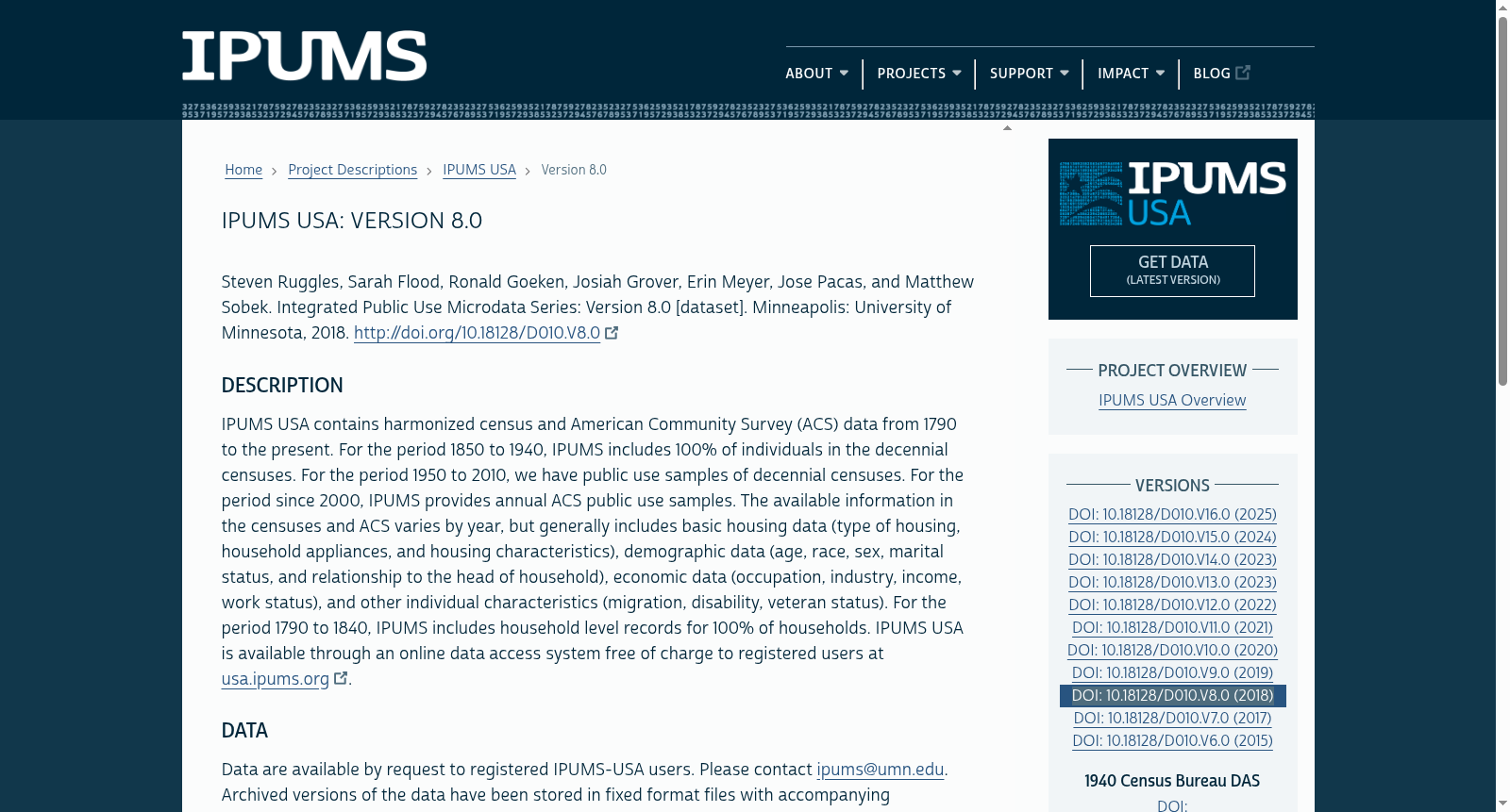 IPUMS USA: Version 8.0 数据集图片