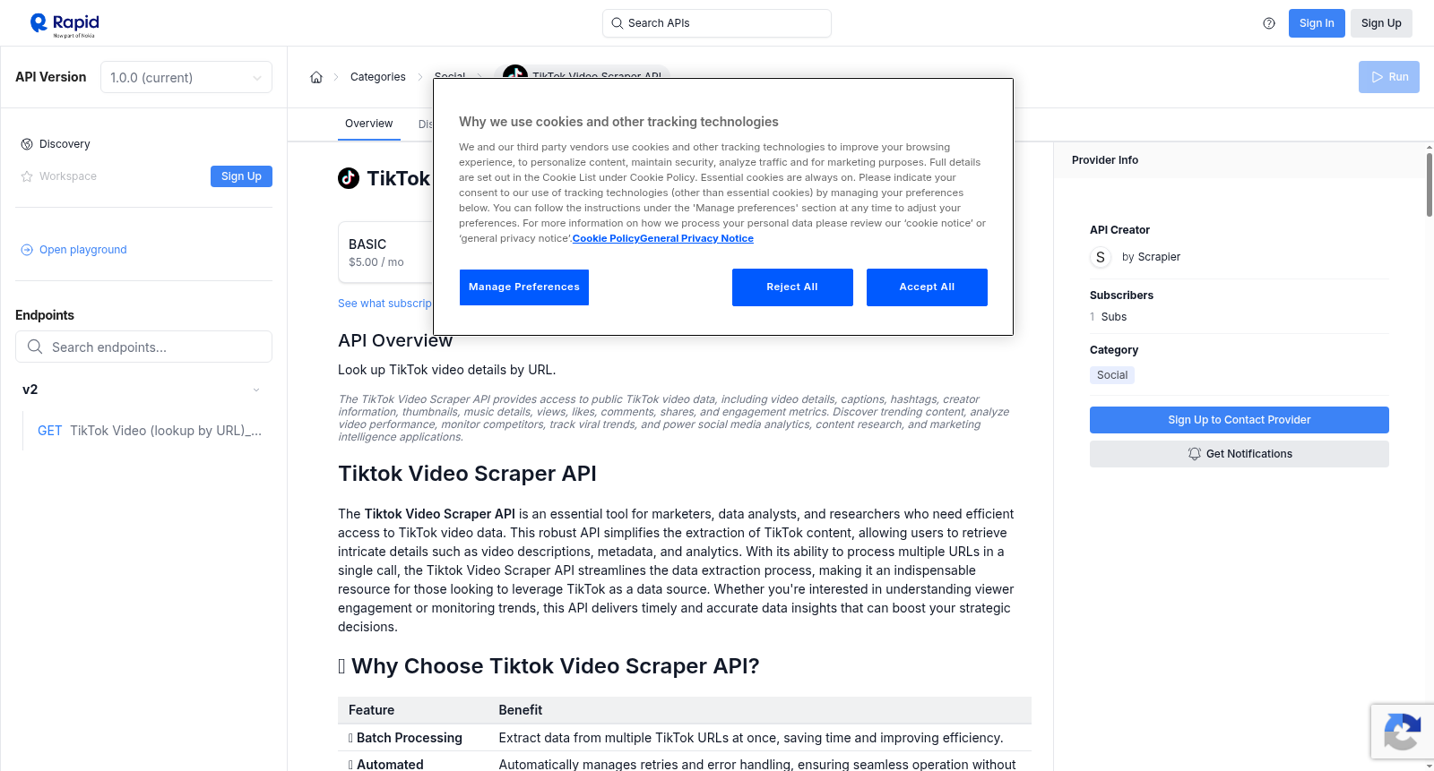TikTok Video Scraper API 数据集图片