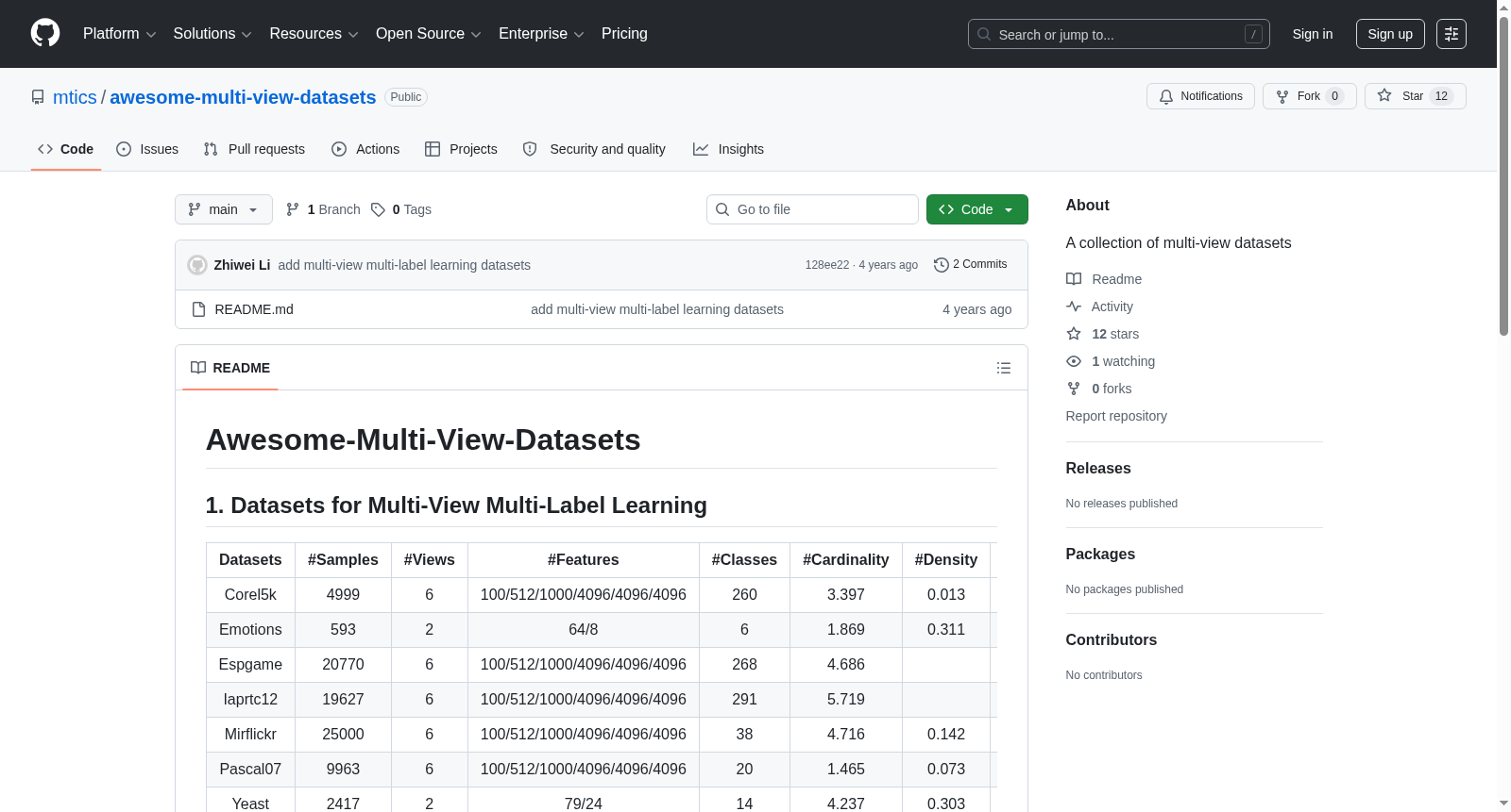 awesome-multi-view-datasets 数据集图片