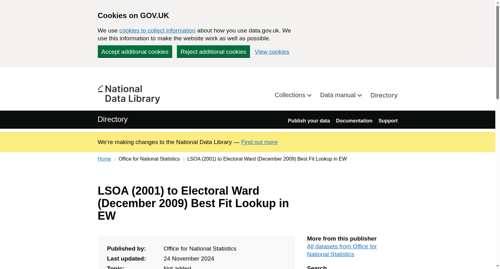 LSOA (2001) to Electoral Ward (December 2009) Best Fit Lookup in EW 数据集图片