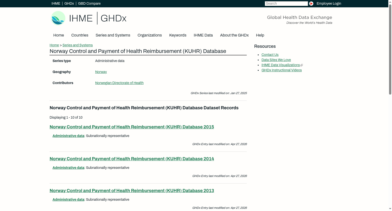Norway Control and Payment of Health Reimbursement (KUHR) Database 数据集图片
