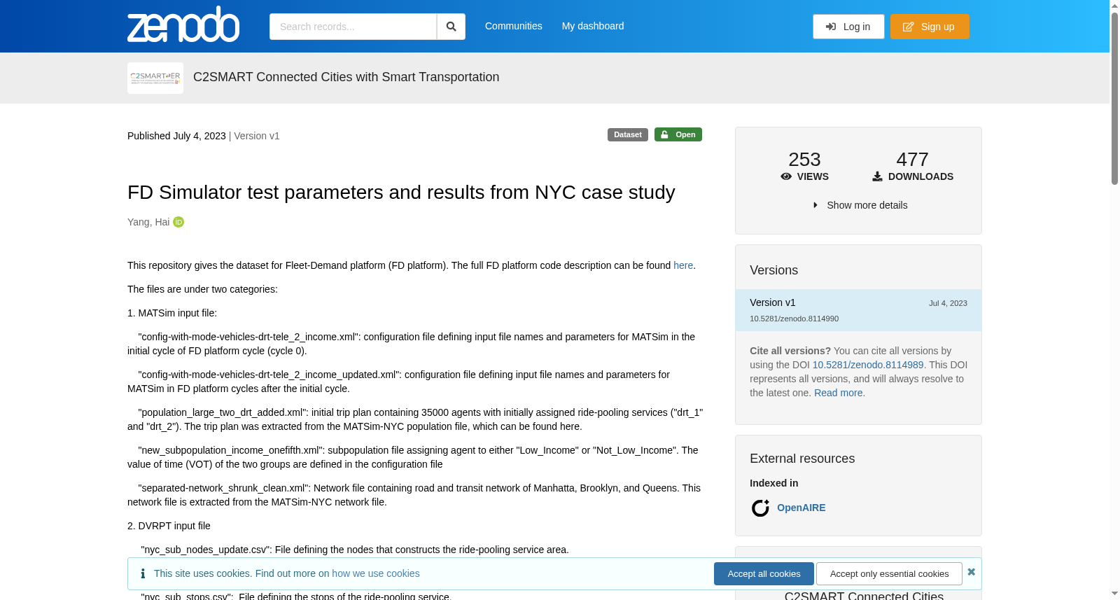 FD Simulator test parameters and results from NYC case study 数据集图片
