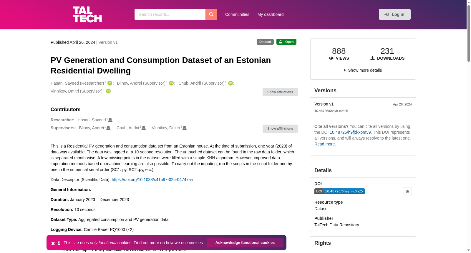 PV Generation and Consumption Dataset of an Estonian Residential Dwelling 数据集图片
