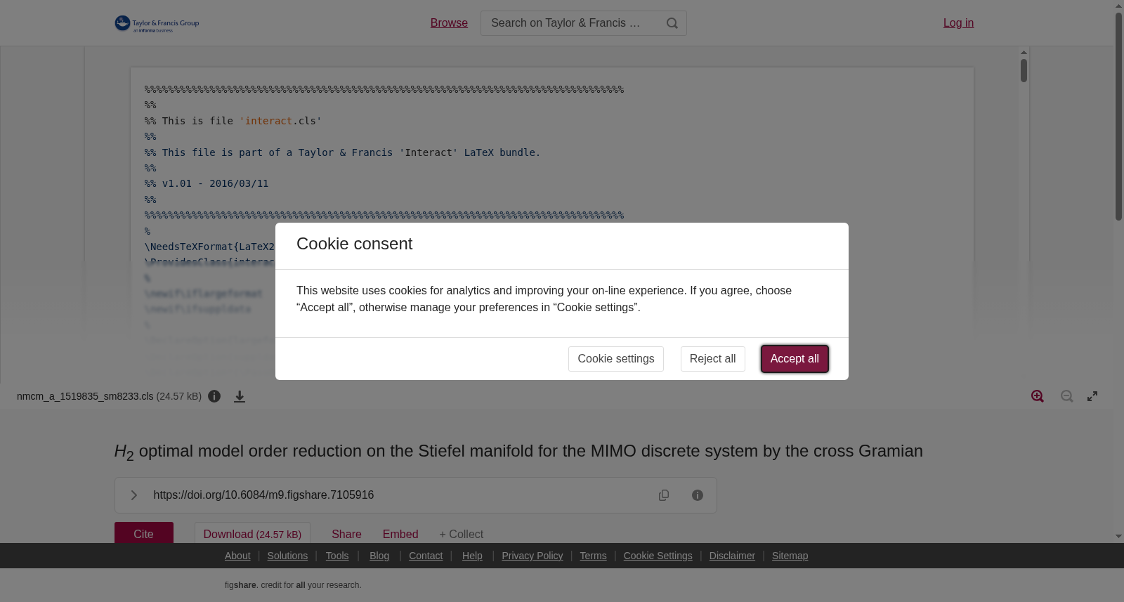 <i>H</i><sub>2</sub> optimal model order reduction on the Stiefel manifold for the MIMO discrete system by the cross Gramian 数据集图片