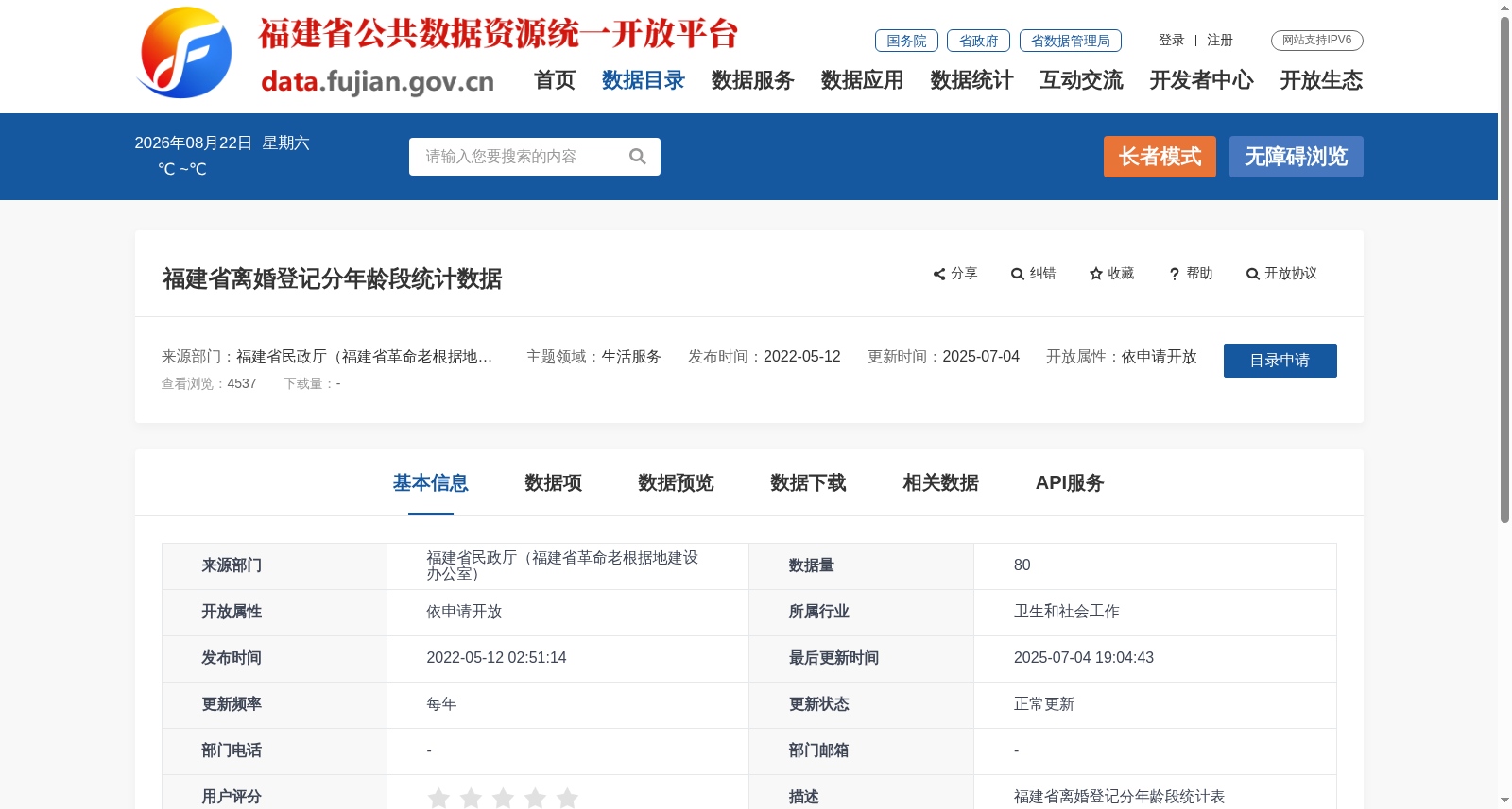 福建省离婚登记分年龄段统计数据 数据集图片
