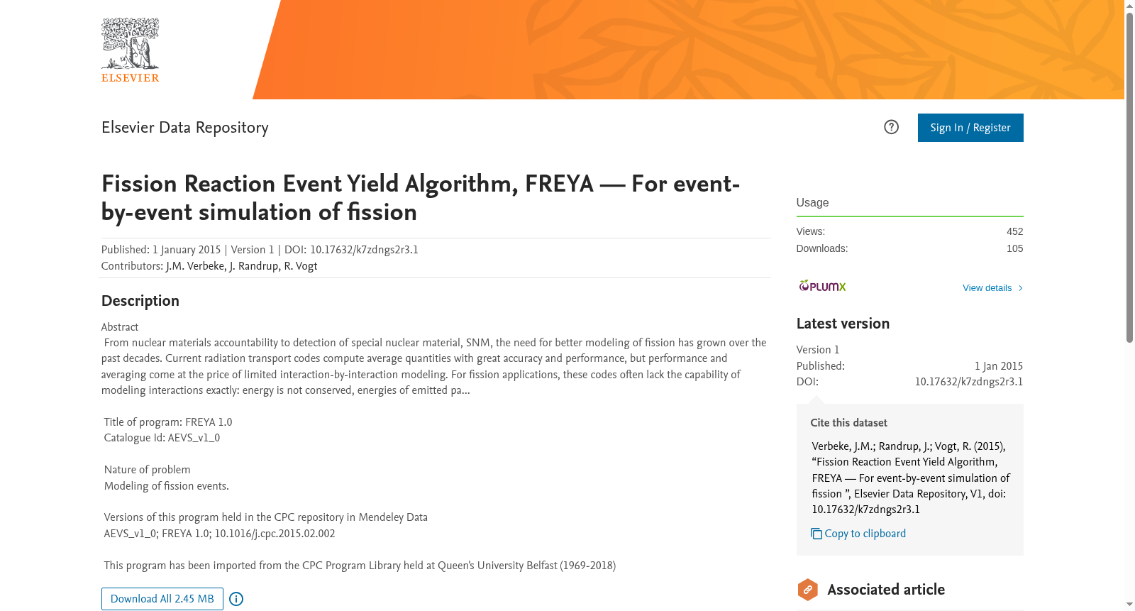 Fission Reaction Event Yield Algorithm, FREYA — For event-by-event simulation of fission 数据集图片