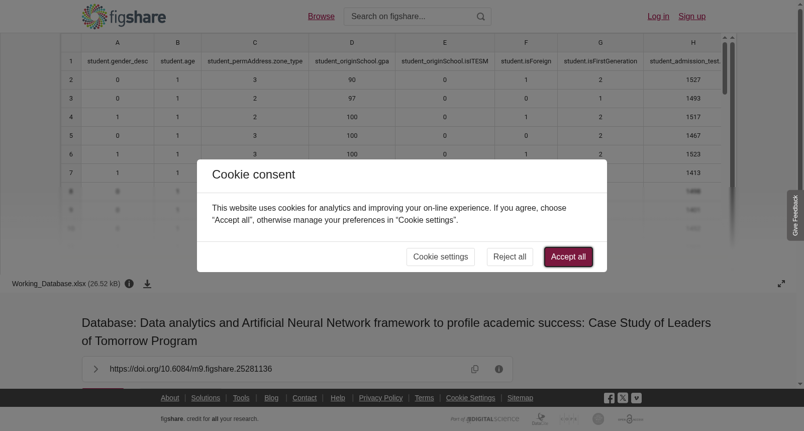 Database: Data analytics and Artificial Neural Network framework to profile academic success: Case Study of Leaders of Tomorrow Program 数据集图片