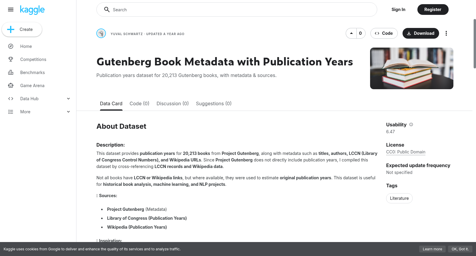 Gutenberg Book Metadata with Publication Years 数据集图片