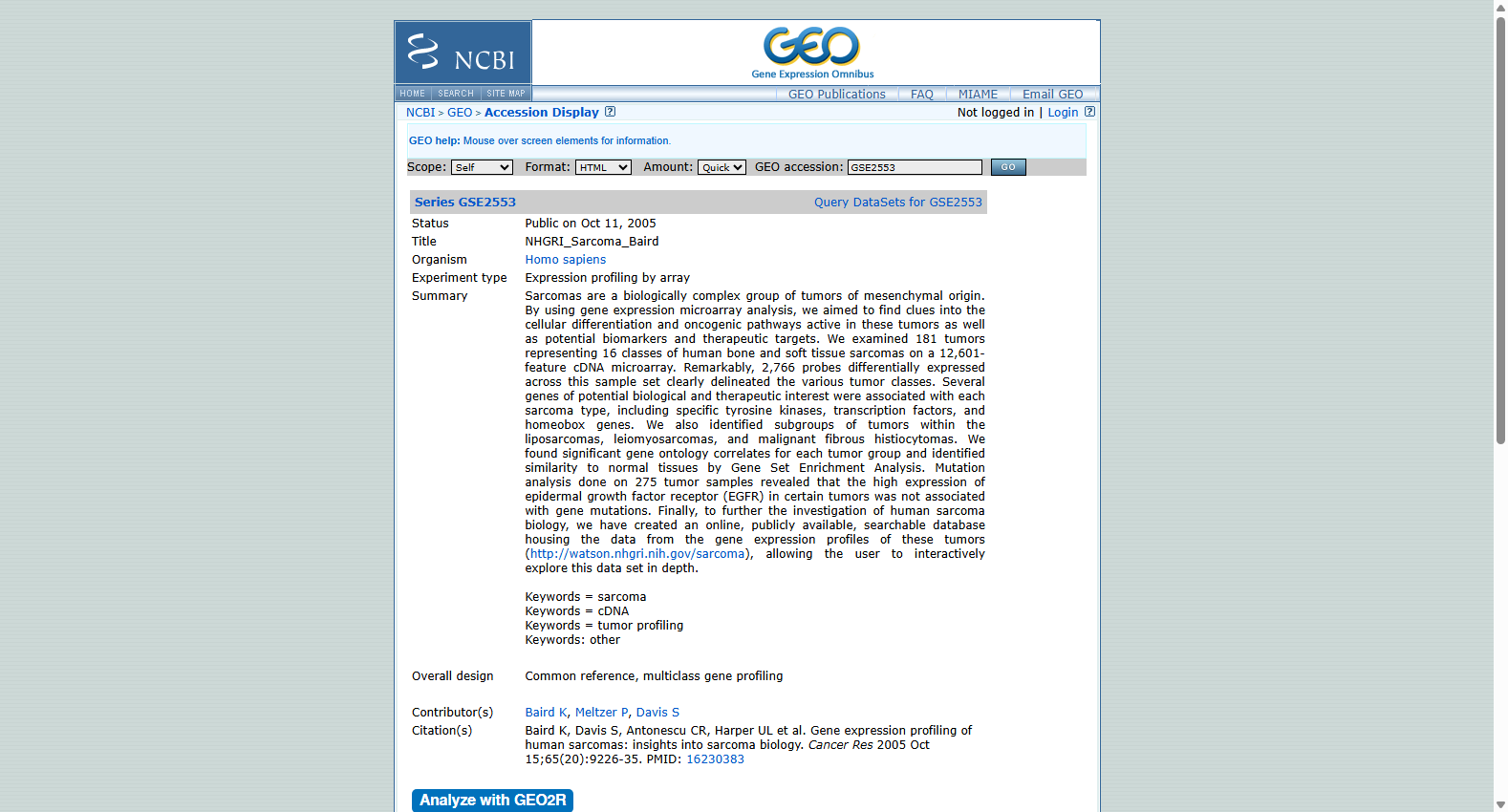 GSE2553 NHGRI Sarcoma Baird