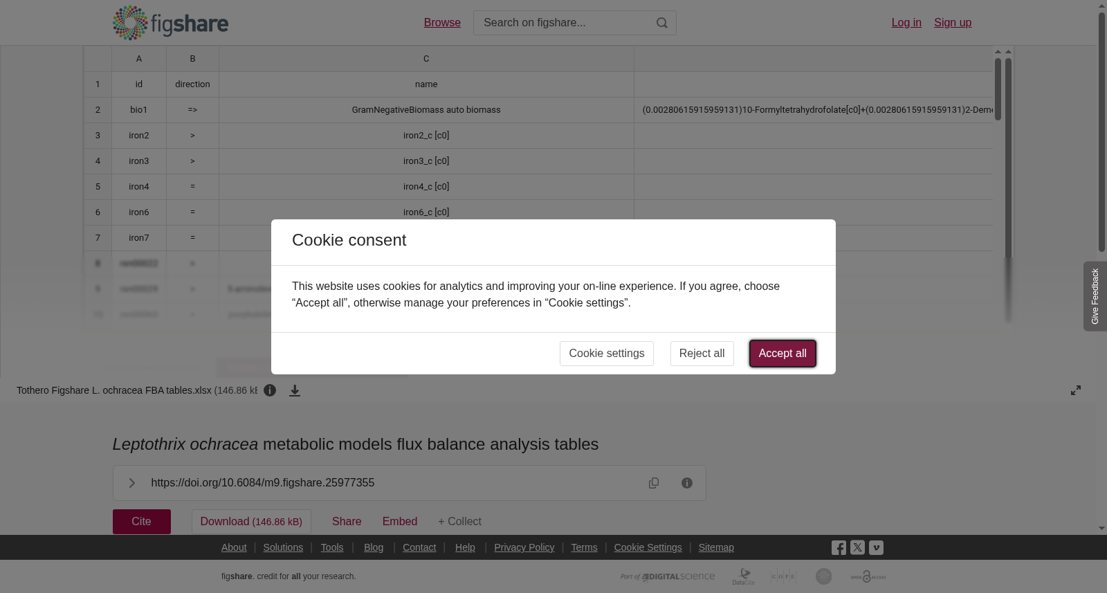 <i>Leptothrix ochracea</i> metabolic models flux balance analysis tables 数据集图片