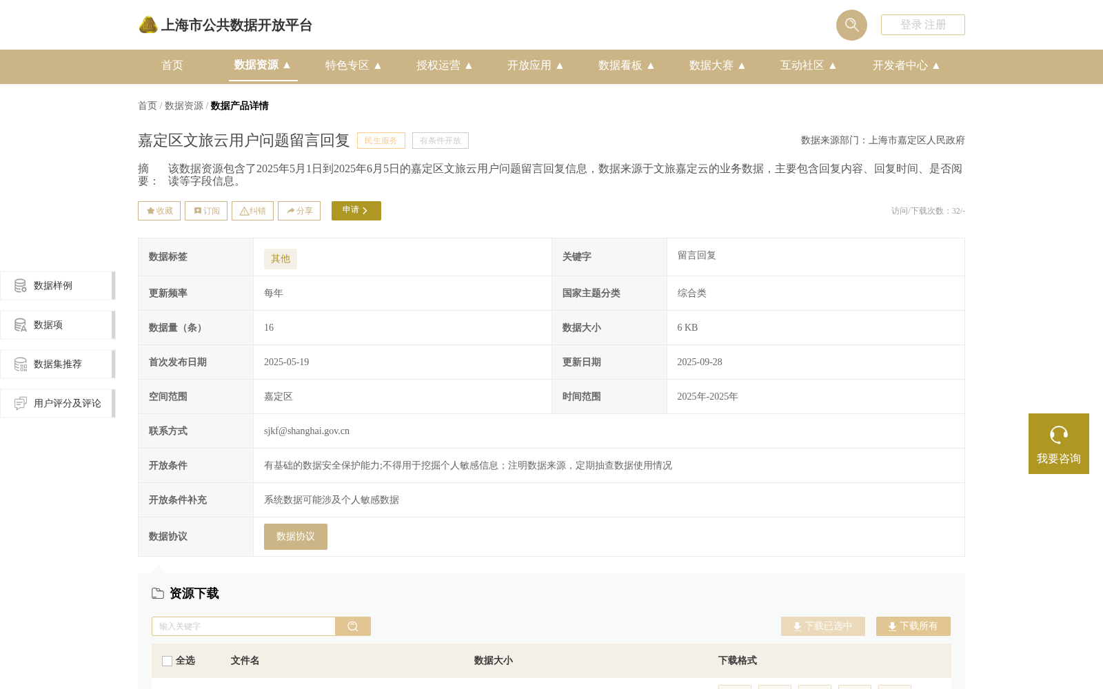 嘉定区文旅云用户问题留言回复 数据集图片