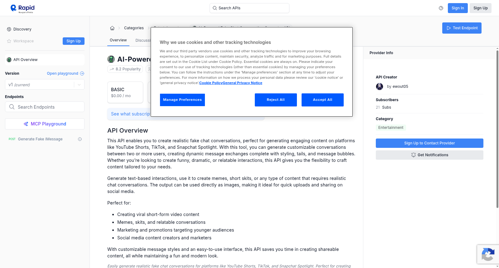 AI-Powered Fake Chat Conversation Generator API 数据集图片