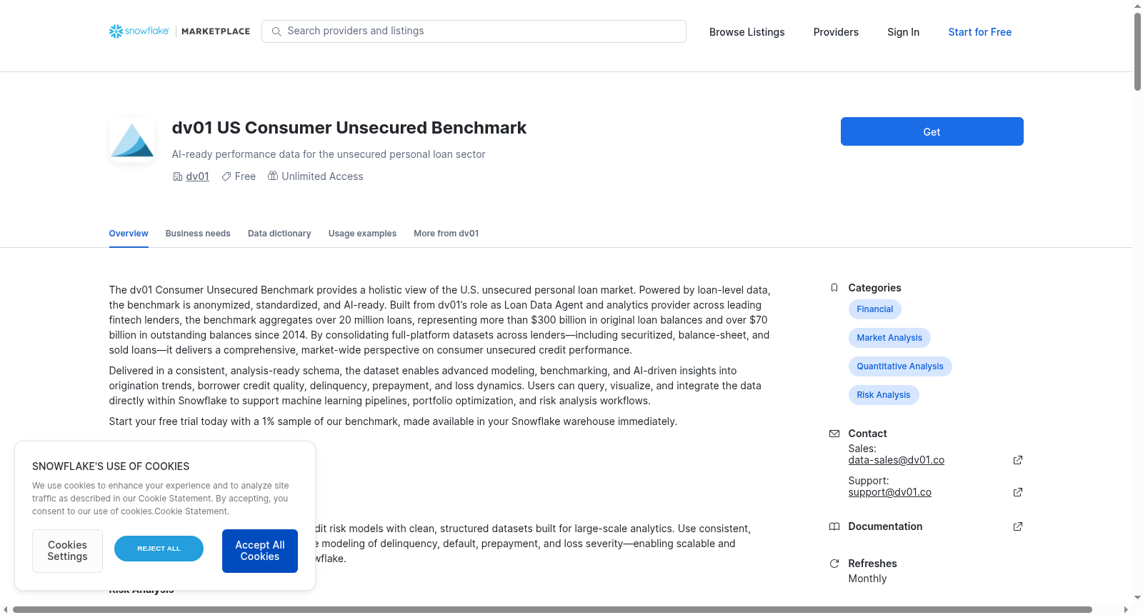 dv01 US Consumer Unsecured Benchmark 数据集图片