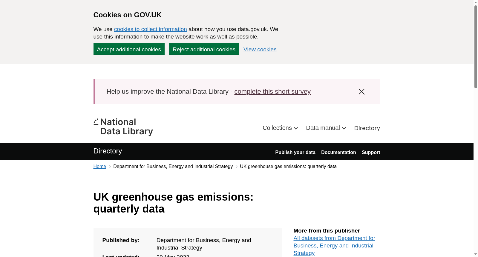 UK greenhouse gas emissions: quarterly data 数据集图片