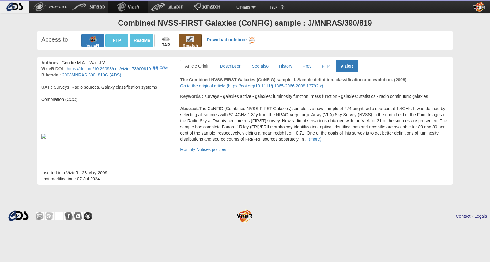 Combined NVSS-FIRST Galaxies (CoNFIG) sample 数据集图片
