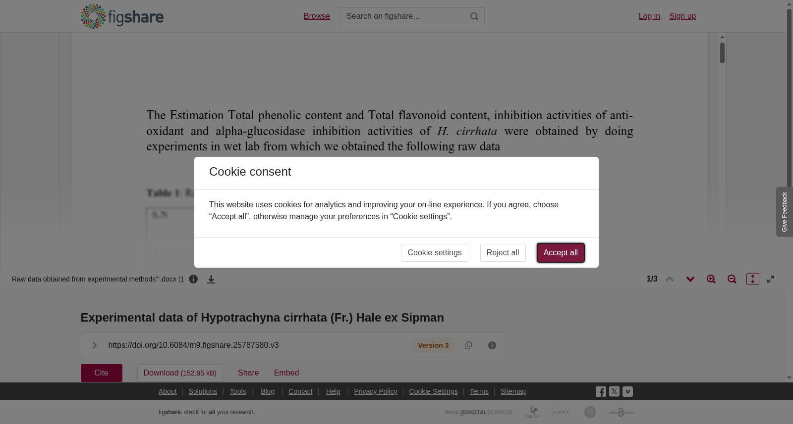 <b> </b><b>Experimental data of Hypotrachyna cirrhata (Fr.) Hale ex Sipman</b> 数据集图片
