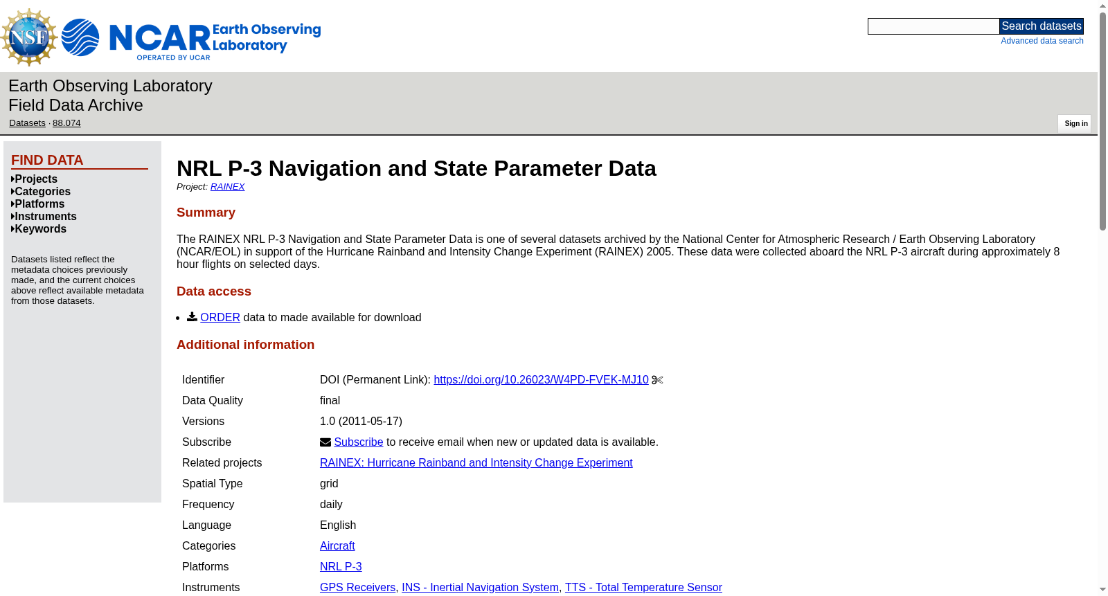 NRL P-3 Navigation and State Parameter Data. Version 1.0 数据集图片