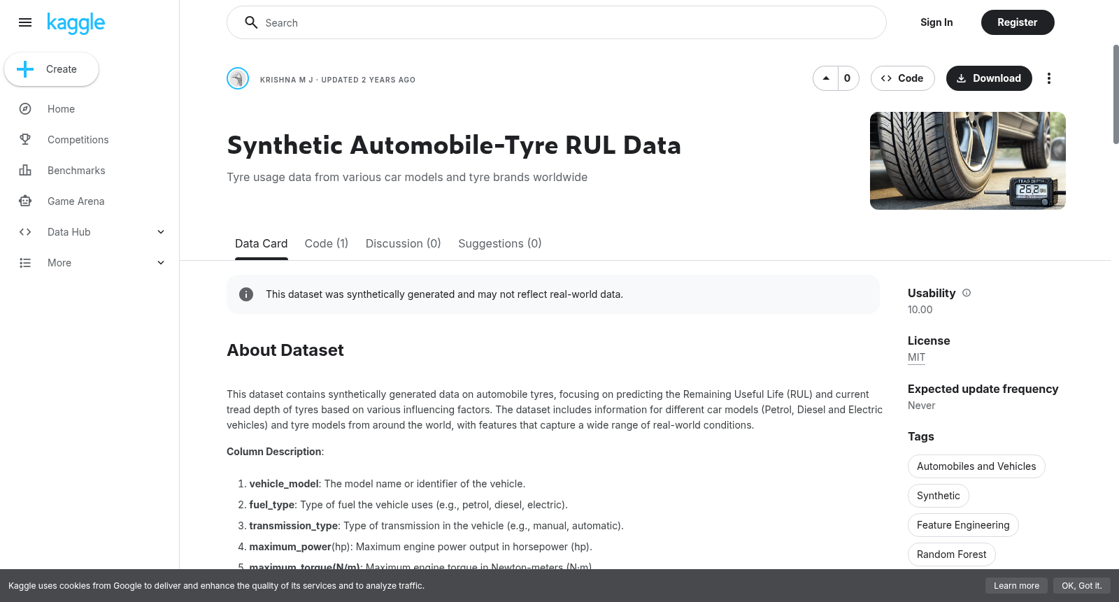 Synthetic Automobile-Tyre RUL Data 数据集图片