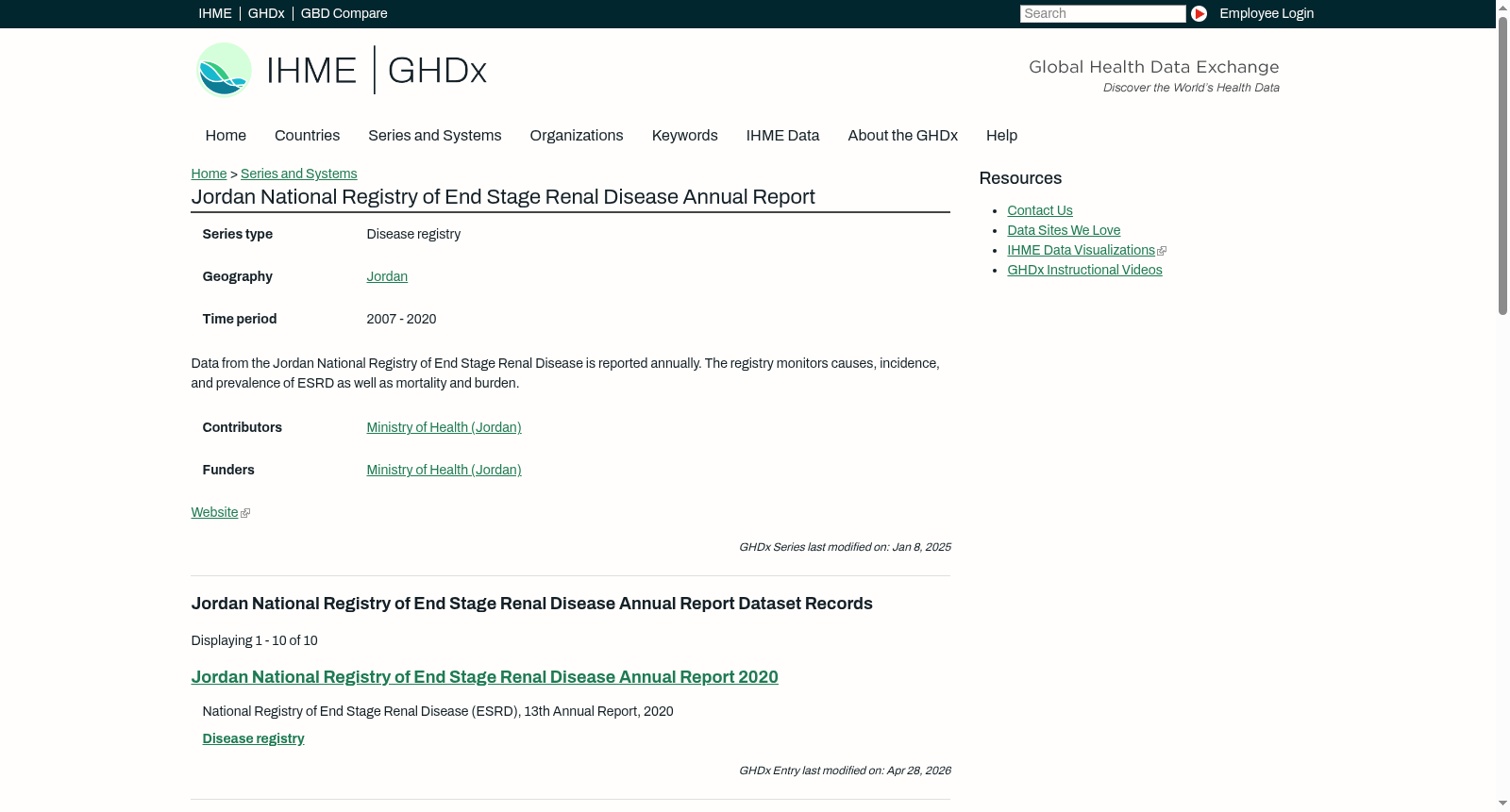 Jordan National Registry of End Stage Renal Disease Annual Report 数据集图片