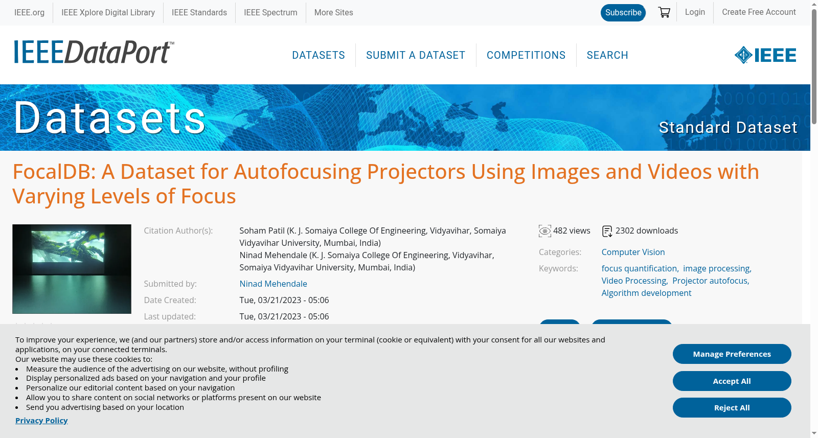 FocalDB: A Dataset for Autofocusing Projectors Using Images and Videos with Varying Levels of Focus 数据集图片