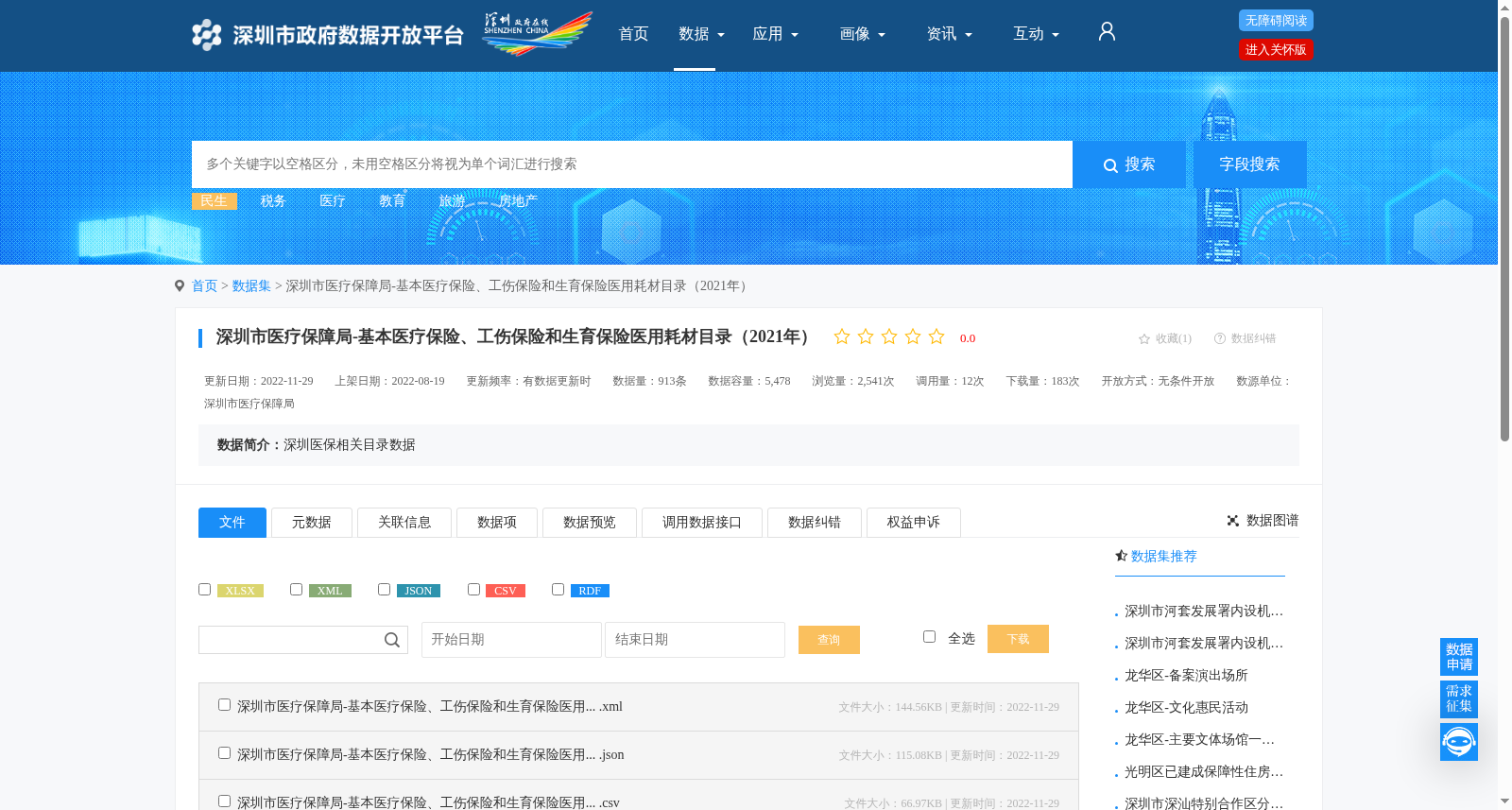 深圳市医疗保障局-基本医疗保险、工伤保险和生育保险医用耗材目录（2021年） 数据集图片