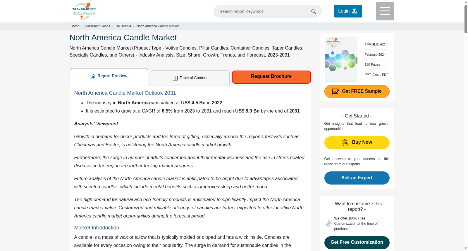 North America Candle Market 数据集图片