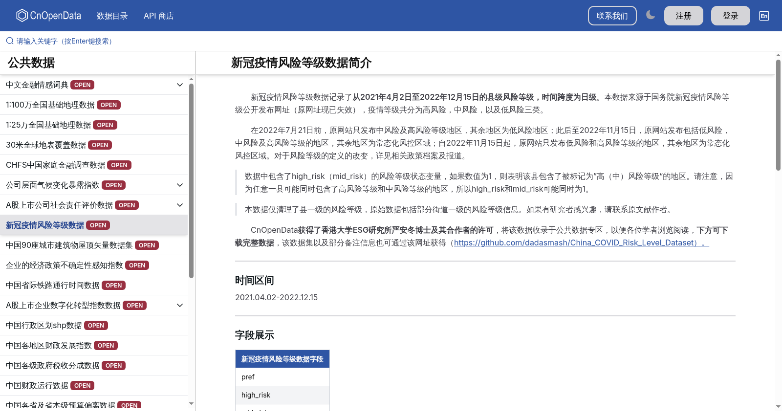 新冠疫情风险等级数据 数据集图片