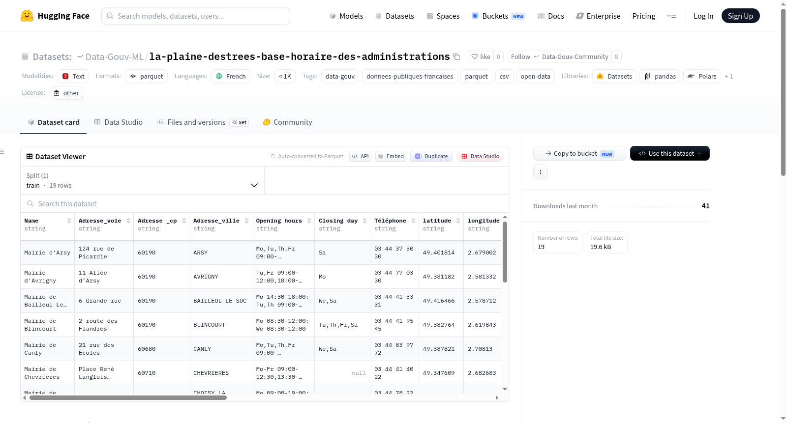 Data-Gouv-FR/la-plaine-destrees-base-horaire-des-administrations 数据集图片