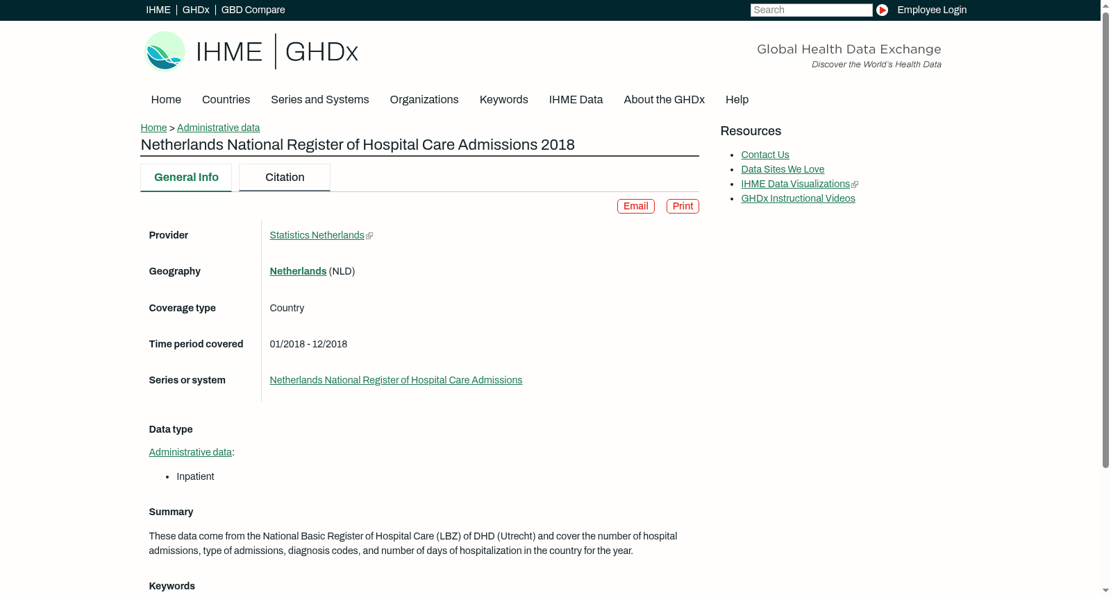 Netherlands National Register of Hospital Care Admissions 2018 数据集图片