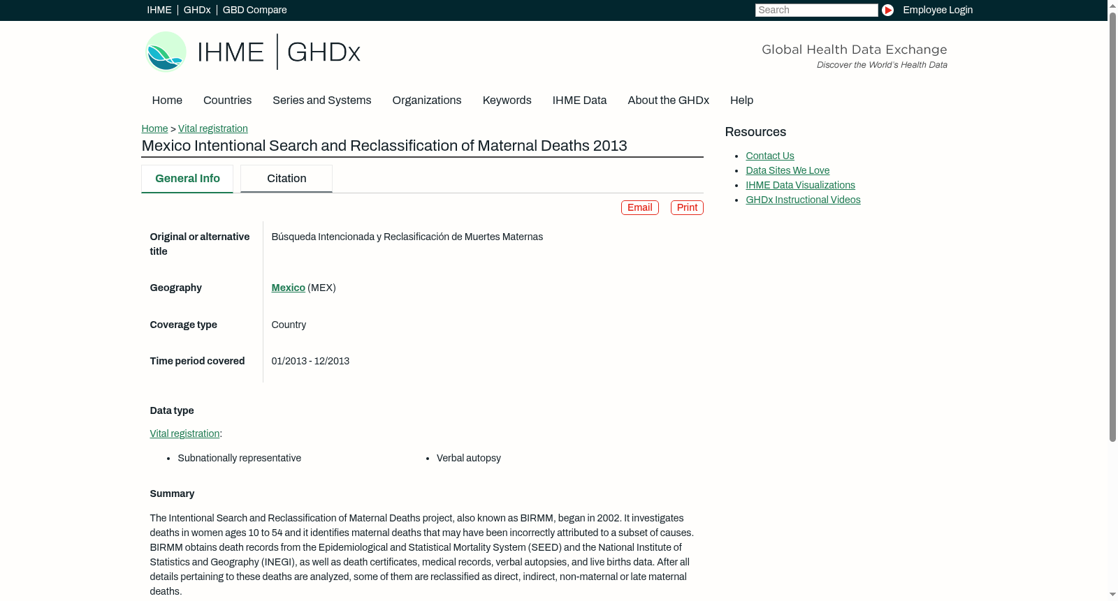 Mexico Intentional Search and Reclassification of Maternal Deaths 2013 数据集图片