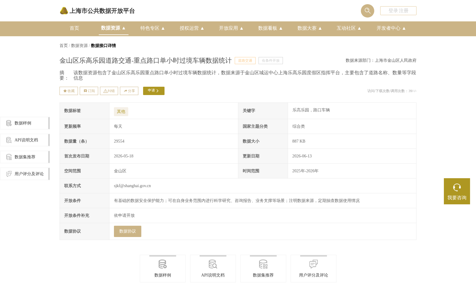 金山区乐高乐园道路交通-重点路口单小时过境车辆数据统计 数据集图片