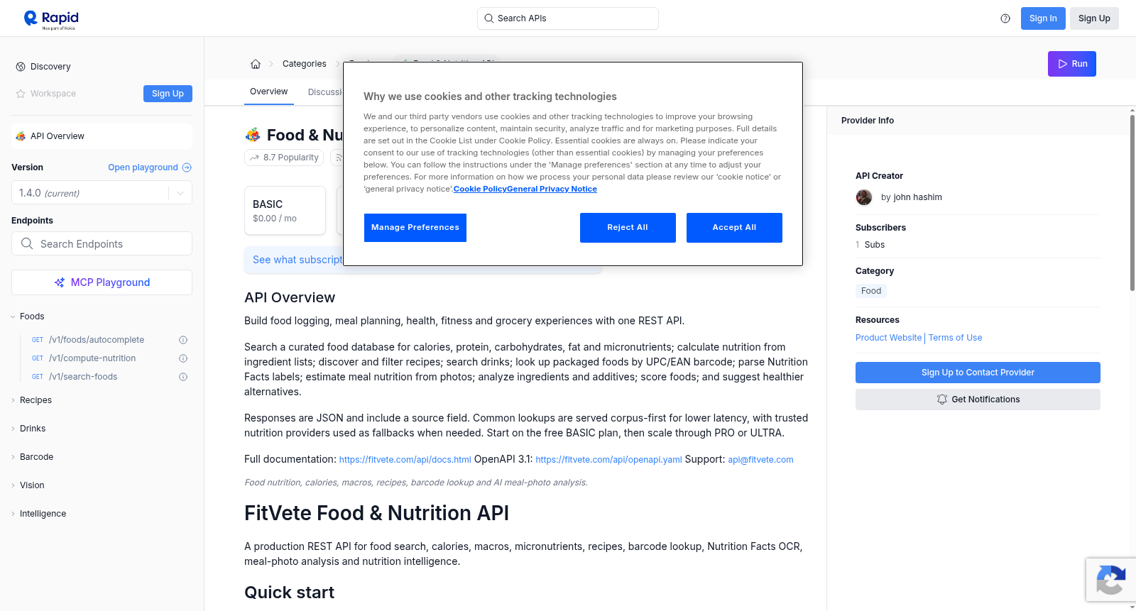 Food & Nutrition API 数据集图片