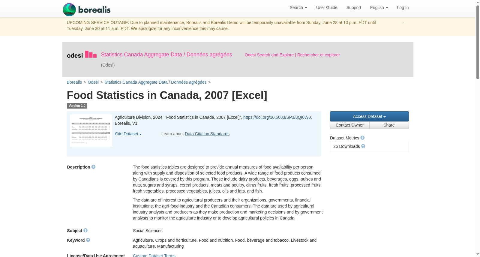 Food Statistics in Canada, 2007 [Excel] 数据集图片