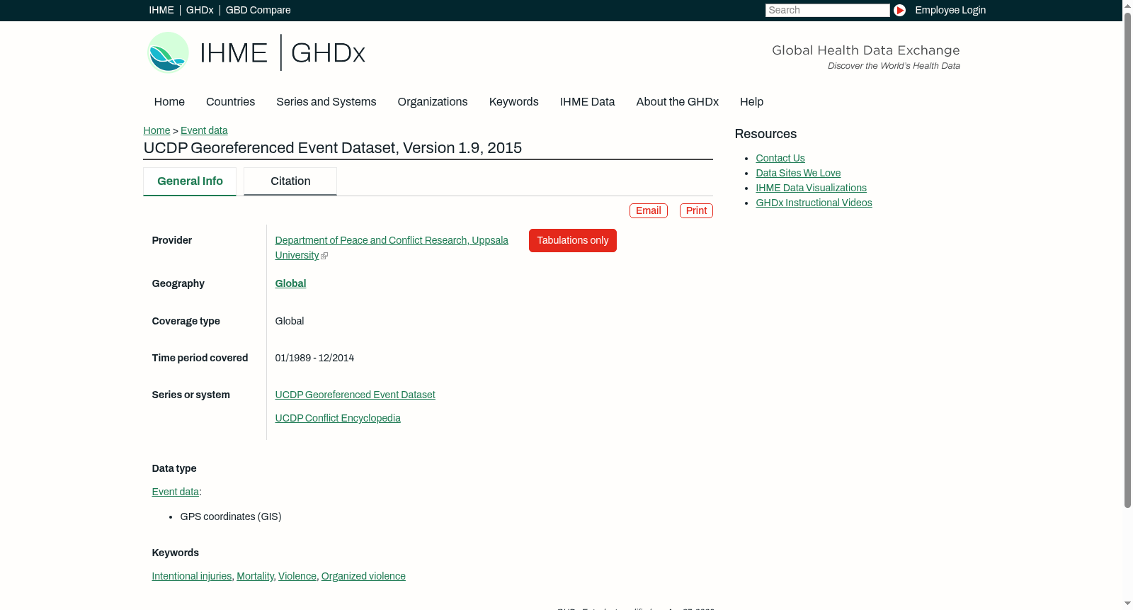 UCDP Georeferenced Event Dataset, Version 1.9, 2015 数据集图片