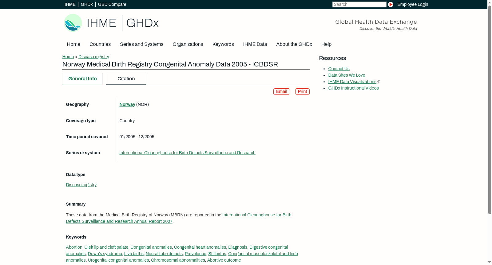 Norway Medical Birth Registry Congenital Anomaly Data 2005 - ICBDSR 数据集图片