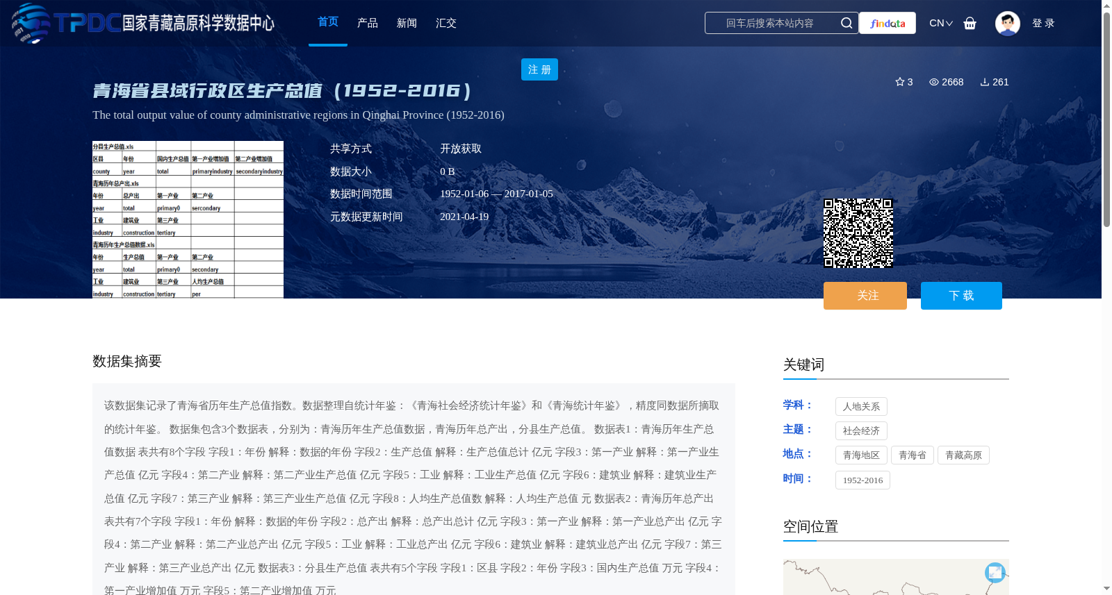 青海省县域行政区生产总值(1952-2016) 数据集图片