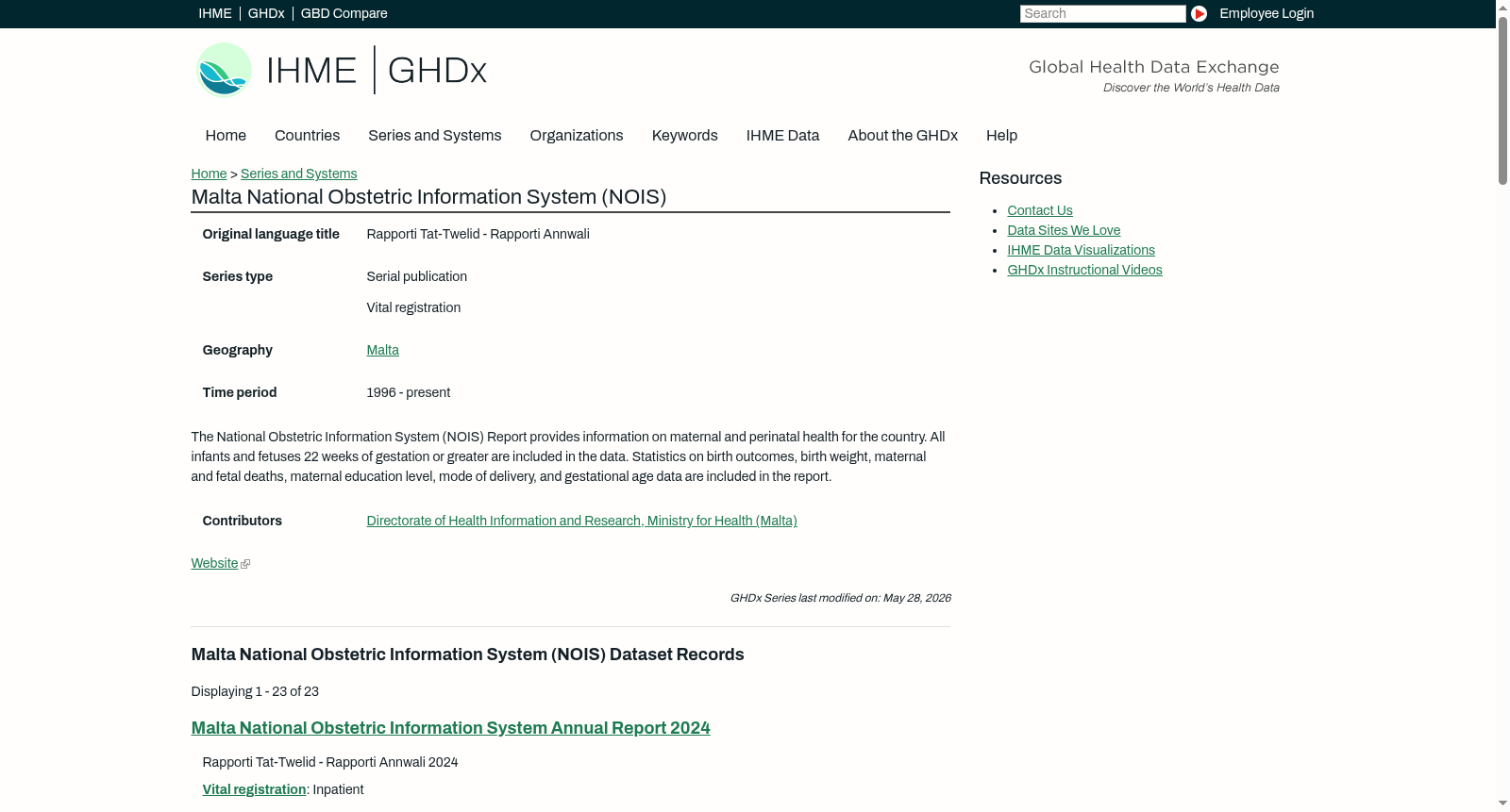 Malta National Obstetric Information System (NOIS) 数据集图片