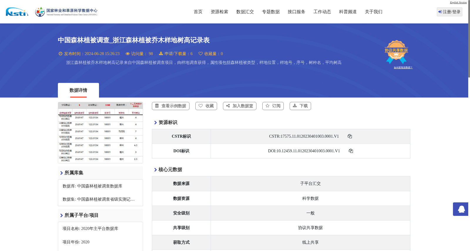 中国森林植被调查_浙江森林植被乔木样地树高记录表 数据集图片