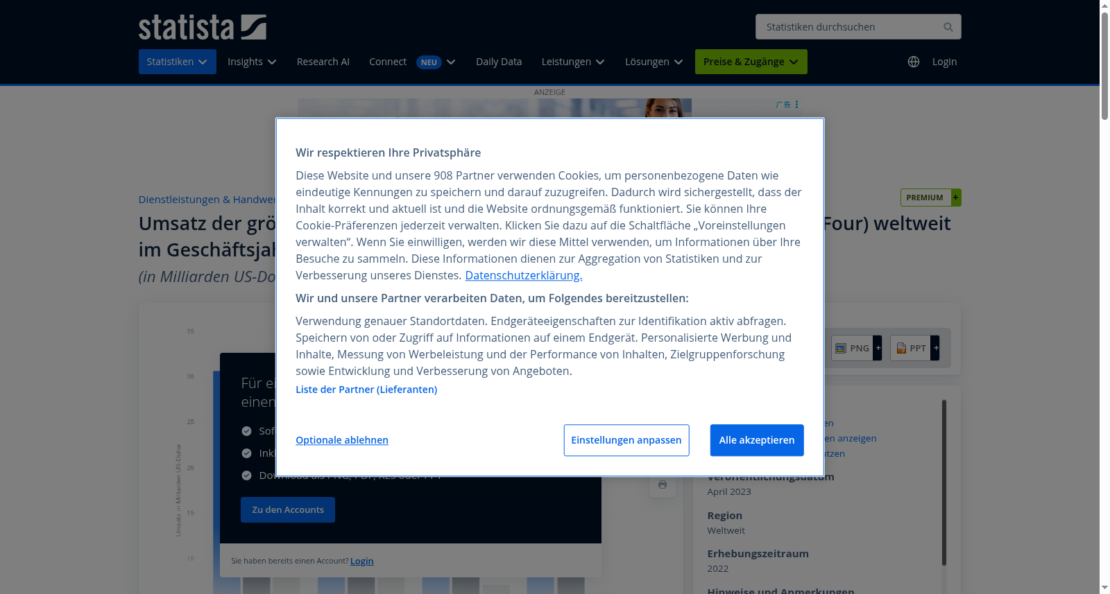 Umsatz der größten Prüfungs- und Beratungsunternehmen weltweit nach Region 2022 数据集图片