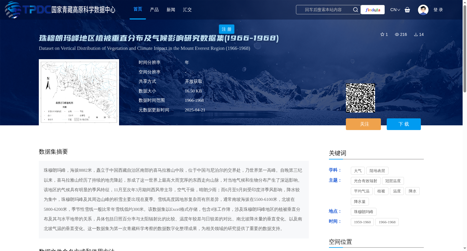 珠穆朗玛峰地区植被垂直分布及气候影响研究数据集(1966-1968) 数据集图片
