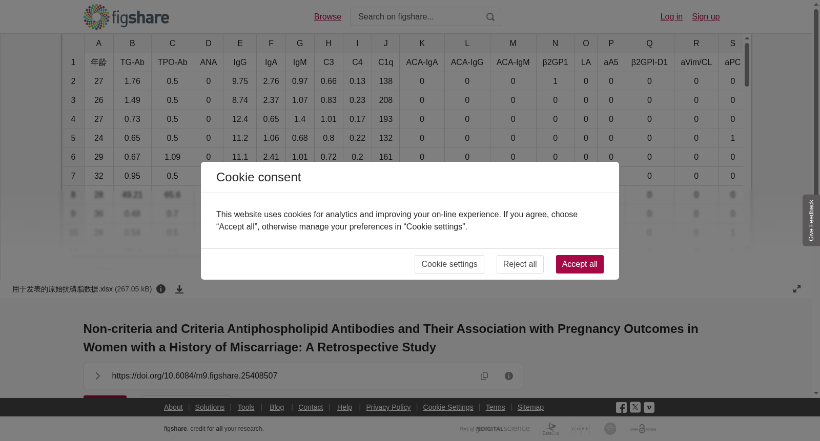 <b>Non-criteria and Criteria Antiphospholipid Antibodies and Their Association with Pregnancy Outcomes in Women with a History of Miscarriage: A Retrospective Study</b> 数据集图片