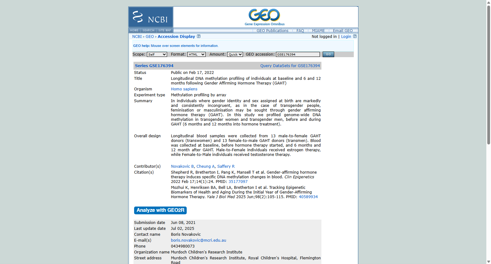 GSE176394 Longitudinal DNA methylation following GAHT